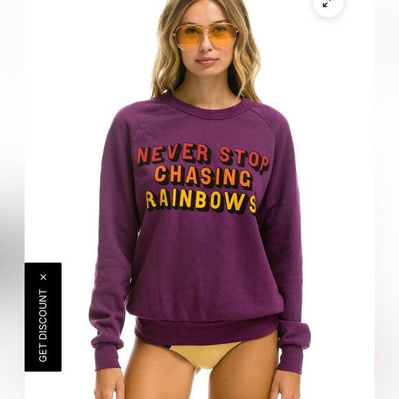 New Aviator Nation NEVER STOP CHASING RAINBOWS CREW SWEATSHIRT - PURPLE- Small - Picture 11 of 11